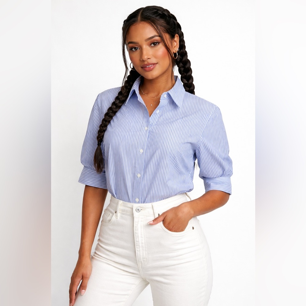 SHEIN Light Blue Striped Button Down Shirt